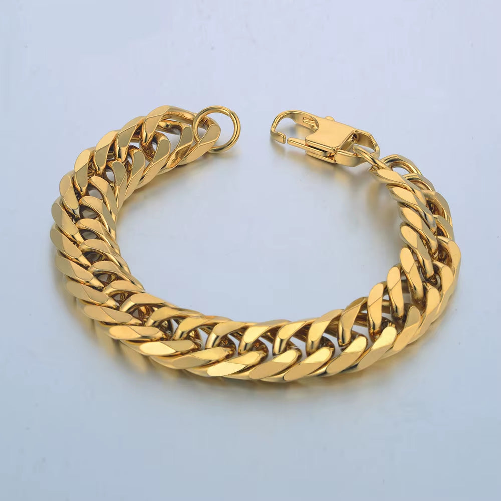 Men'S 316L Stainless Steel Male Bracelet Wholesale Gold Silver Color Braclet Chunky Cuban Chain Link Bracelet for Man Jewelry