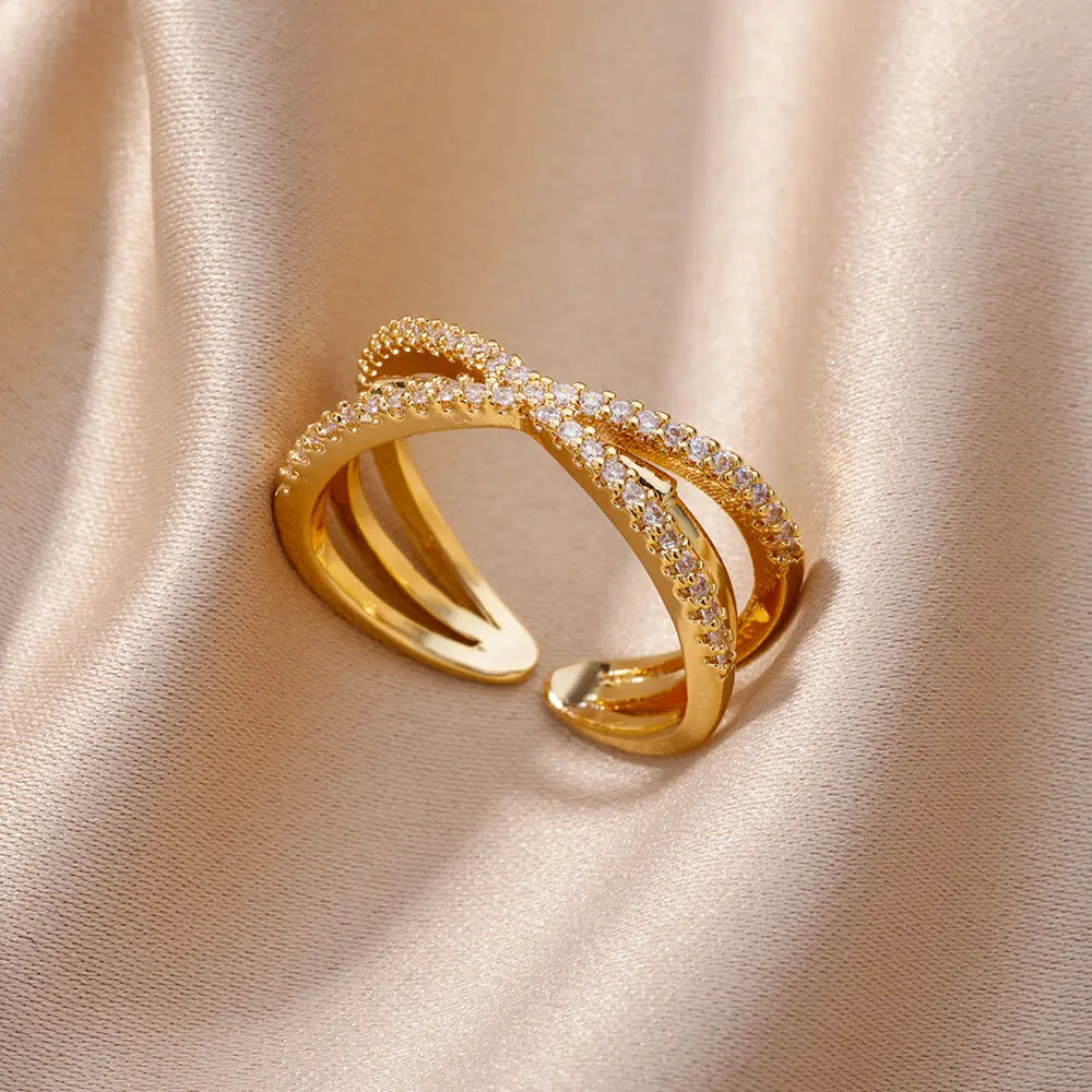 Stainless Steel Belt Rings for Women Zircon Adjustable Belt Finger Ring Femme Geometric Wedding Aesthetic Jewerly Gift Anillos