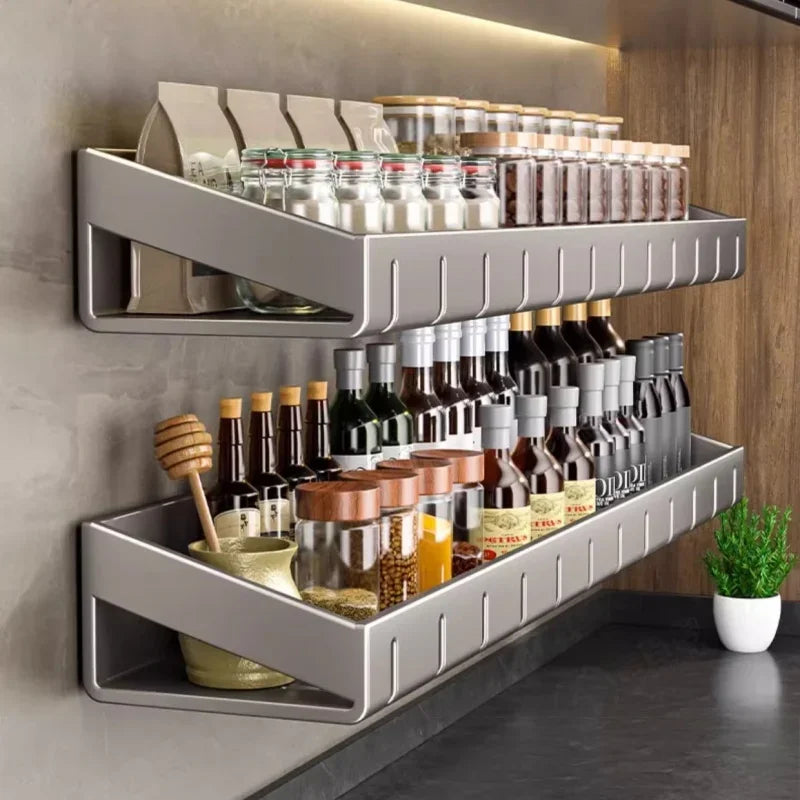 Wall Mounted Kitchen Condimenters Spice Rack Organizer Shelf Kitchen Storage Wall Shelf Organizers Hanging Hook Rack for Kitchen