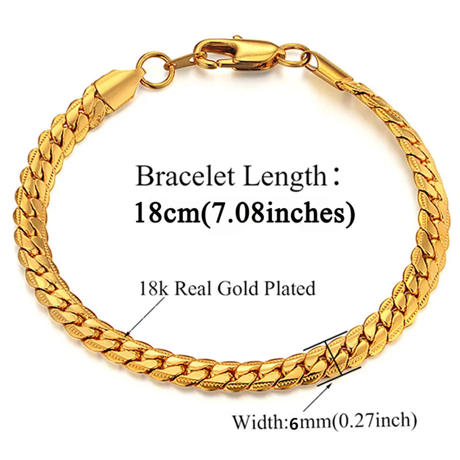 Gold Color Bracelet for Men Women Curb Snake Link Chain Stainless Steel Mens Womens Bracelets Chains Jewelry for Men
