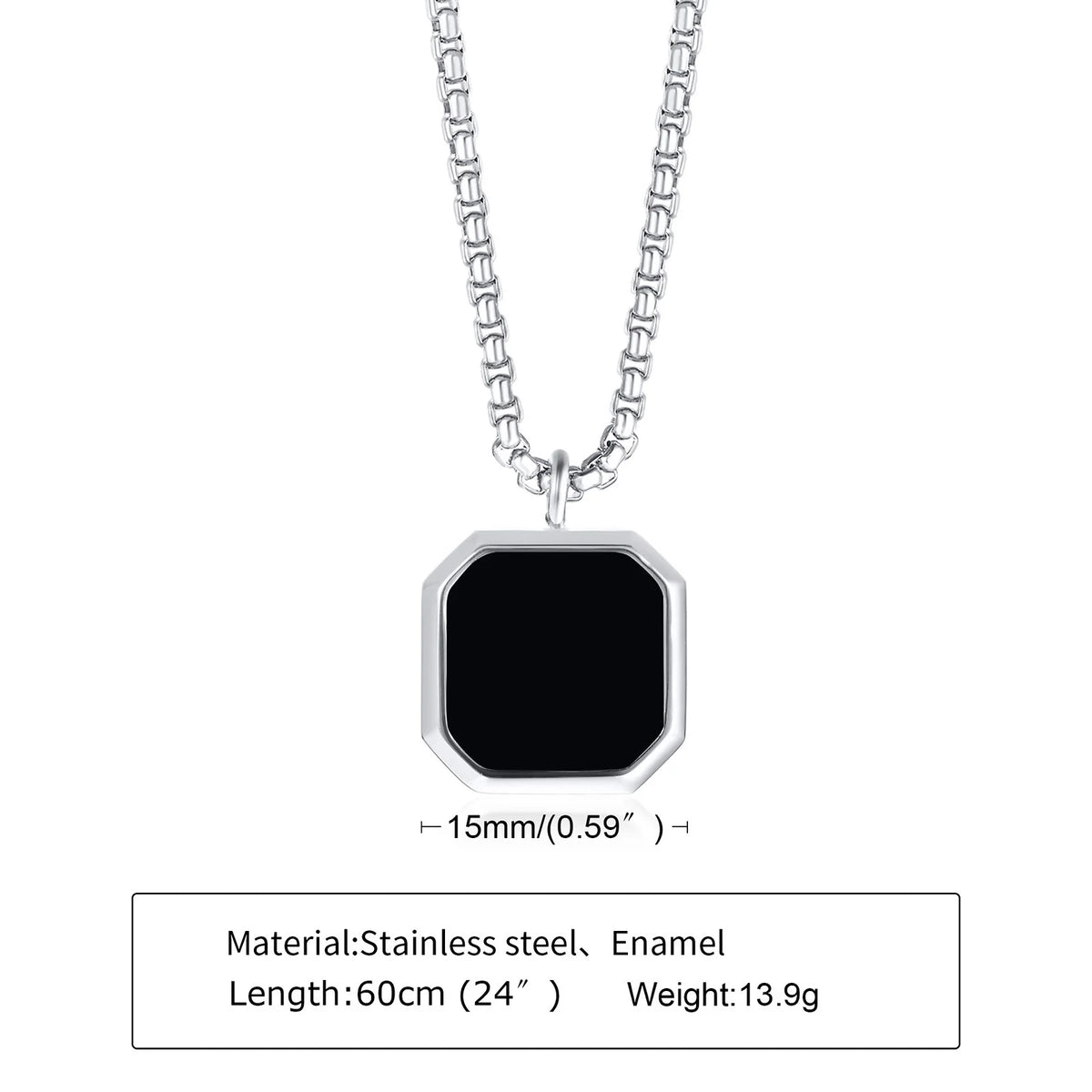 Geometric Necklace Men, Roman Amulet,Black Square Enamel Pendant,Stainless Steel Polygon Necklace, Mens Minimal Christmas Gift