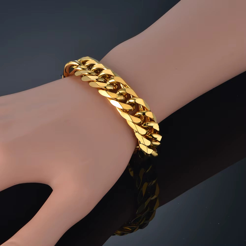 Men'S 316L Stainless Steel Male Bracelet Wholesale Gold Silver Color Braclet Chunky Cuban Chain Link Bracelet for Man Jewelry