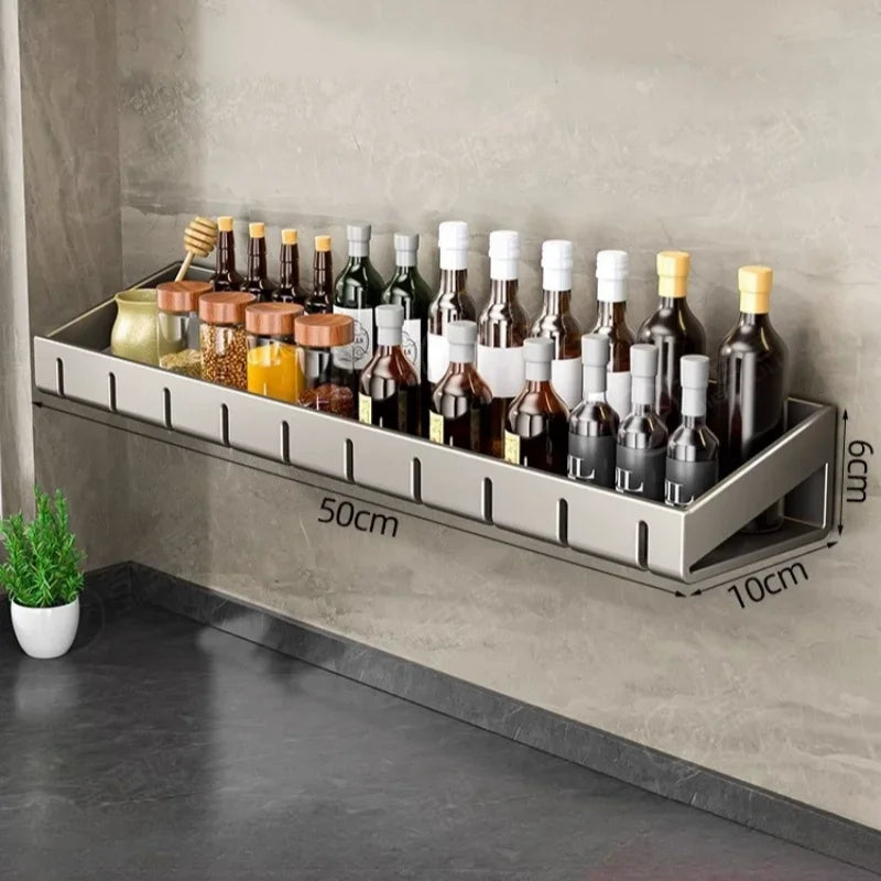 Wall Mounted Kitchen Condimenters Spice Rack Organizer Shelf Kitchen Storage Wall Shelf Organizers Hanging Hook Rack for Kitchen