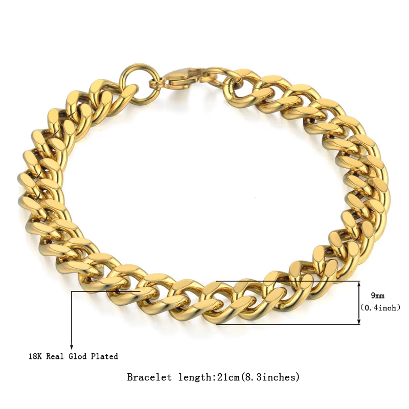 Men'S 316L Stainless Steel Male Bracelet Wholesale Gold Silver Color Braclet Chunky Cuban Chain Link Bracelet for Man Jewelry