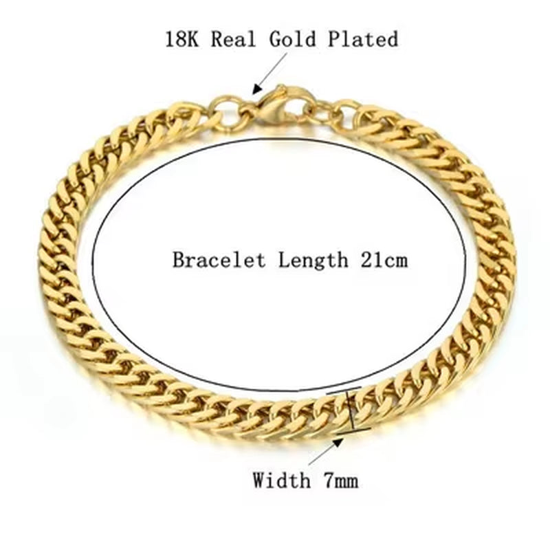 Men'S 316L Stainless Steel Male Bracelet Wholesale Gold Silver Color Braclet Chunky Cuban Chain Link Bracelet for Man Jewelry