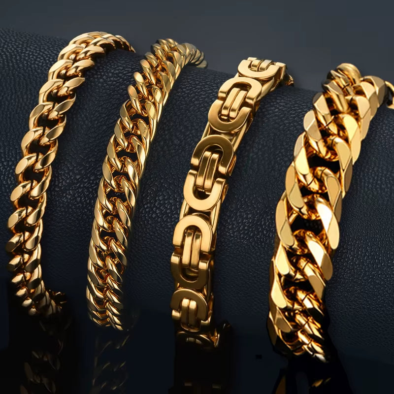 Men'S 316L Stainless Steel Male Bracelet Wholesale Gold Silver Color Braclet Chunky Cuban Chain Link Bracelet for Man Jewelry