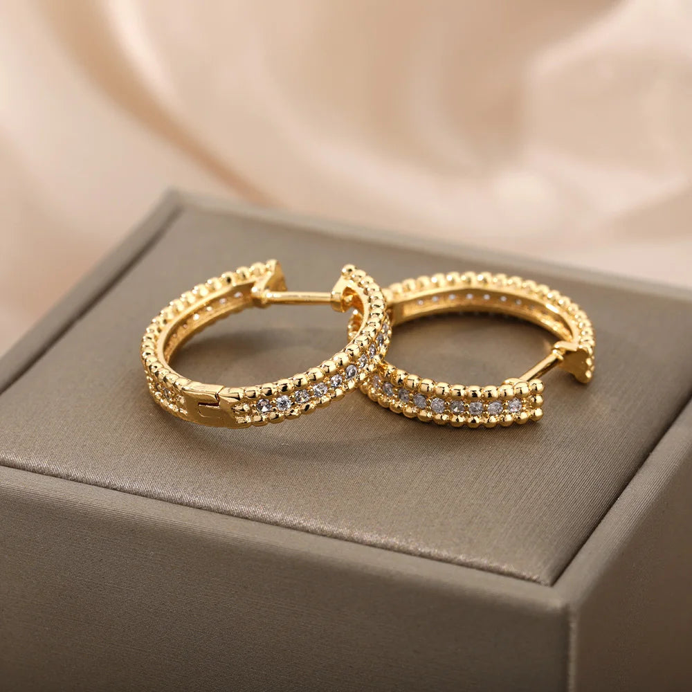 Round Hoop Earrings for Women Gold Color Stainless Steel Earrings 2026 Trend New Wedding Band Couple Jewelry Freeshipping Items