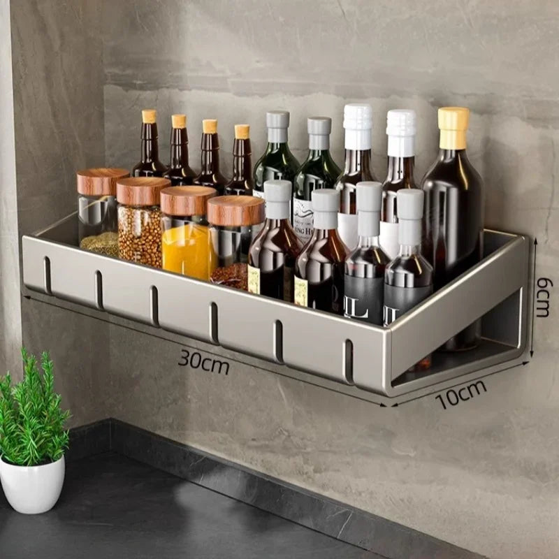 Wall Mounted Kitchen Condimenters Spice Rack Organizer Shelf Kitchen Storage Wall Shelf Organizers Hanging Hook Rack for Kitchen