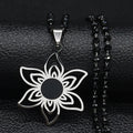 Stainless Steel Gold Color Flower Necklace for Women Black Color Glass Chain Necklace Jewerly Acero Inoxidable Joyeria N6358S03