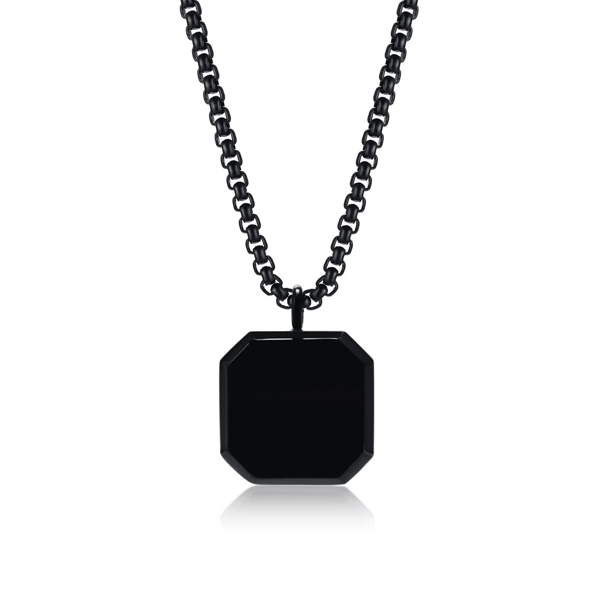 Geometric Necklace Men, Roman Amulet,Black Square Enamel Pendant,Stainless Steel Polygon Necklace, Mens Minimal Christmas Gift