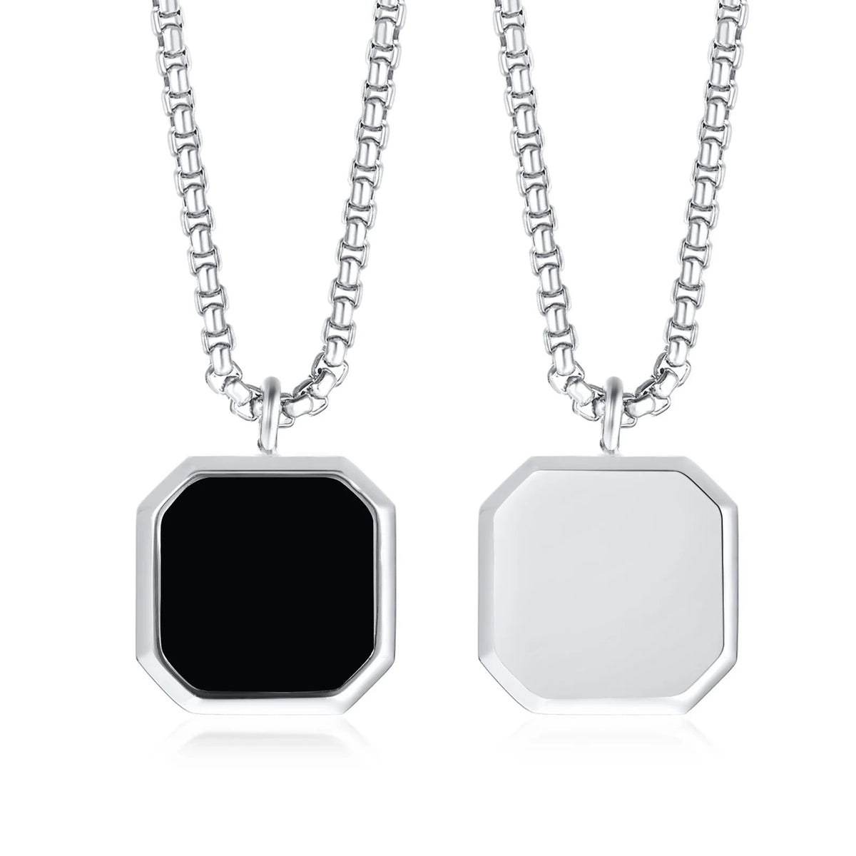 Geometric Necklace Men, Roman Amulet,Black Square Enamel Pendant,Stainless Steel Polygon Necklace, Mens Minimal Christmas Gift
