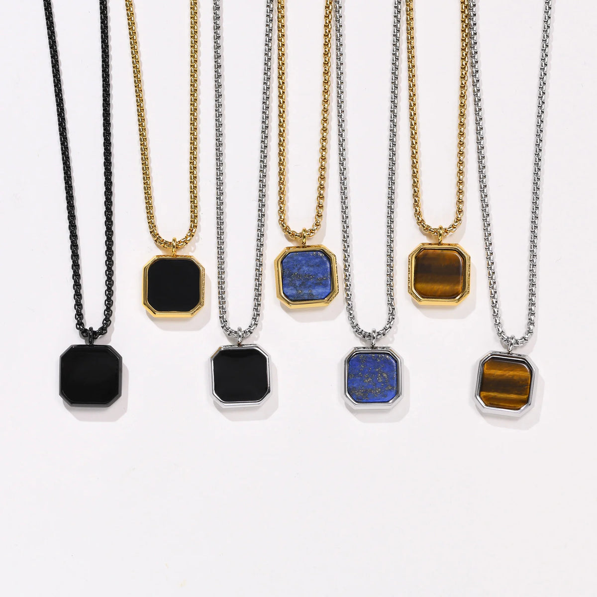 Geometric Necklace Men, Roman Amulet,Black Square Enamel Pendant,Stainless Steel Polygon Necklace, Mens Minimal Christmas Gift