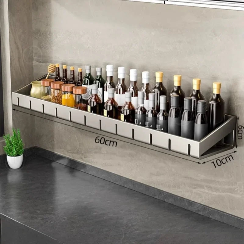 Wall Mounted Kitchen Condimenters Spice Rack Organizer Shelf Kitchen Storage Wall Shelf Organizers Hanging Hook Rack for Kitchen
